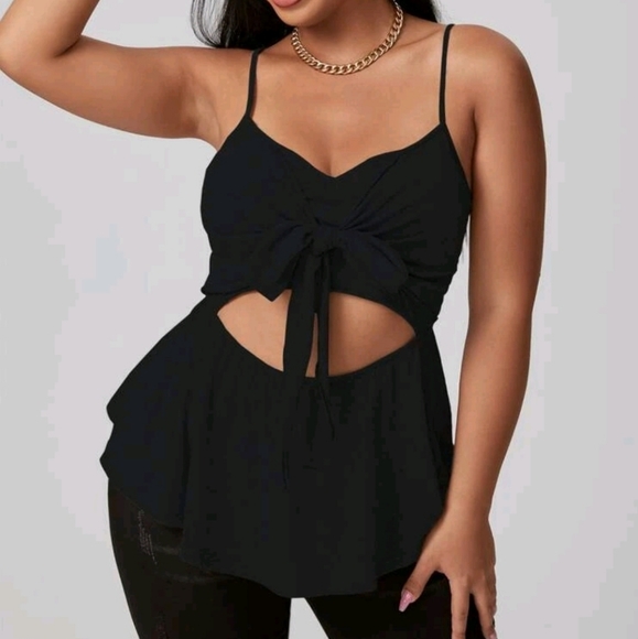 SHEIN Tops - Black Tie Front Cami Top